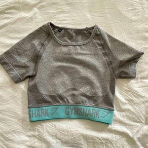 Gymshark Flex Crop Top; Grey with Mint Accents